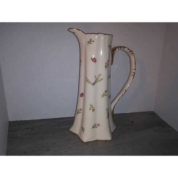 Burton & Burton China Porcelain Pitcher W/ Lady Bug, Butterflies, Dragonfly - Picture 3 of 9